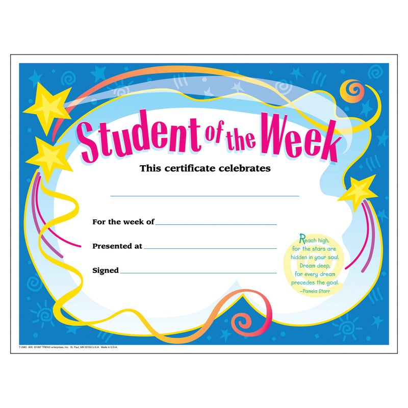 Trend Enterprises Student of The Week Certificate (TEPT2960), white